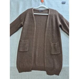 Aster Cardigan Long Sweater Womens Large Brown Waffle Knit Open Front Warm Wear